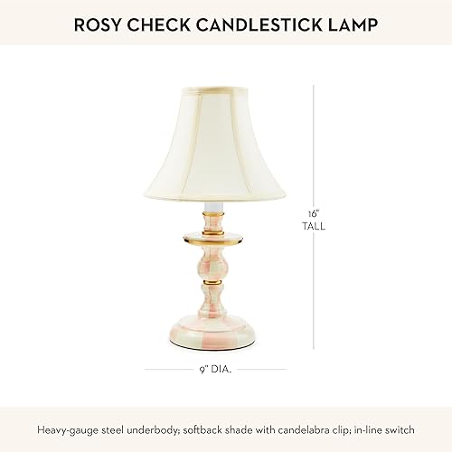 MACKENZIE-CHILDS Pink-and-White Rosy Check Candlestick Lamp for Living Room or Bedroom