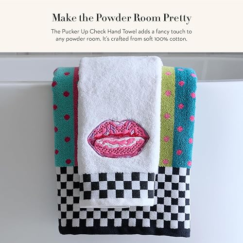 MACKENZIE-CHILDS Cute Cotton Hand Towel for Bathroom or Kitchen, Pucker Up Check Design
