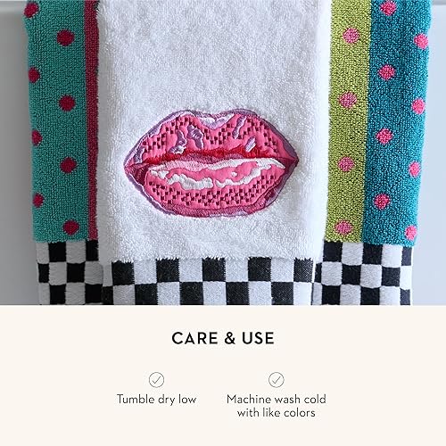 MACKENZIE-CHILDS Cute Cotton Hand Towel for Bathroom or Kitchen, Pucker Up Check Design