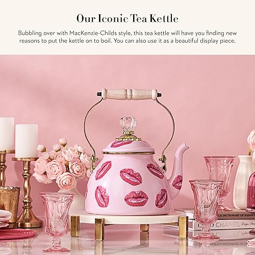MACKENZİE-CHİLDS:2-Quart Enamel Tea Kettle  Stovetop Cute Tea Kettle, Kiss Me Design