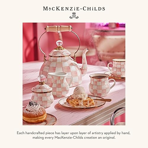 MACKENZİE CHİLDS Enamel Water Pitcher for Home Decor, 3 Quarts, Pink-and-White Rosy Check
