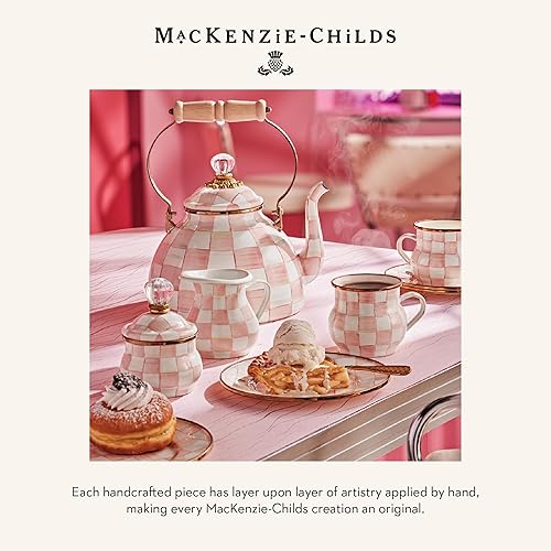 MACKENZIE-CHILDS Enamel Drink Pitcher & Flower Vase, Medium, Pink-and-White Rosy Check