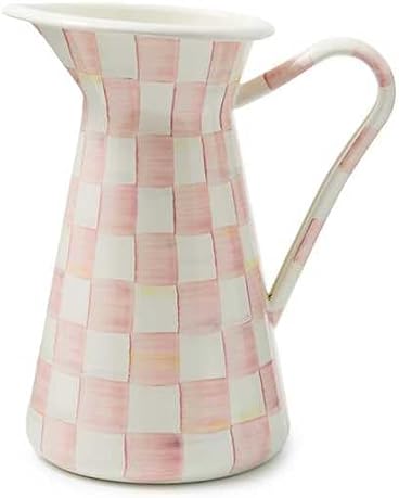 MACKENZİE CHİLDS Enamel Drink Pitcher & Flower Vase | MACKENZIE-CHILDS Pink-and-White Check | Large Size