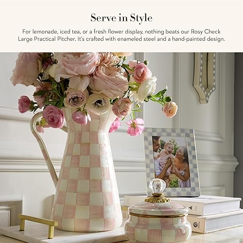 MACKENZİE CHİLDS Enamel Drink Pitcher & Flower Vase | MACKENZIE-CHILDS Pink-and-White Check | Large Size