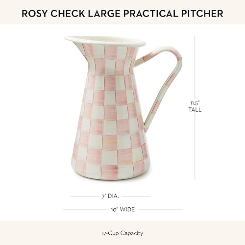 MACKENZİE CHİLDS Enamel Drink Pitcher & Flower Vase | MACKENZIE-CHILDS Pink-and-White Check | Large Size