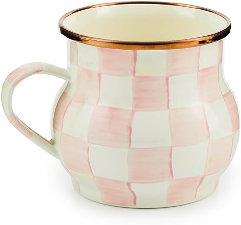 MACKENZIE-CHILDS Enamel Mug Pink & White Rosy Check 16 oz.