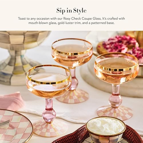 MACKENZIE-CHILDS Pink-and-White Coupe Glass, 11 oz Decorative Stemmed Cocktail