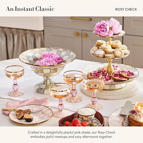 MACKENZIE-CHILDS Pink-and-White Coupe Glass, 11 oz Decorative Stemmed Cocktail