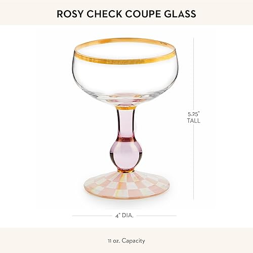 MACKENZIE-CHILDS Pink-and-White Coupe Glass, 11 oz Decorative Stemmed Cocktail