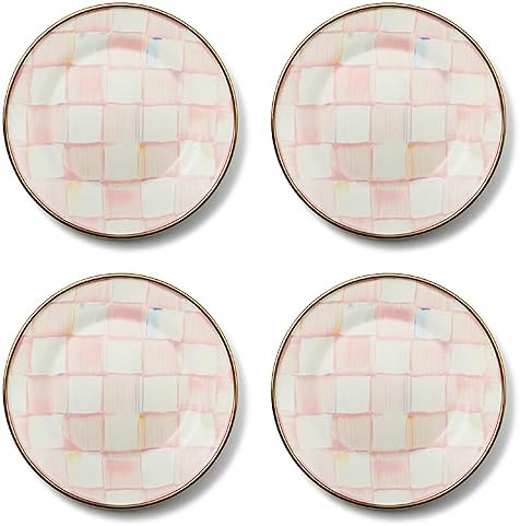MACKENZİE CHİLDS Enamel Appetizer & Dessert Plates Set, 5 Inches, Pink & White Rosy Check - Pack of 4