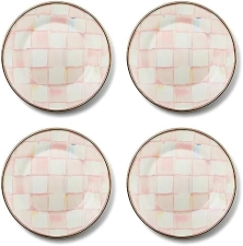MACKENZİE CHİLDS  Enamel Appetizer & Dessert Plates Set, 5 Inches, Pink & White Rosy Check - Pack of 4
