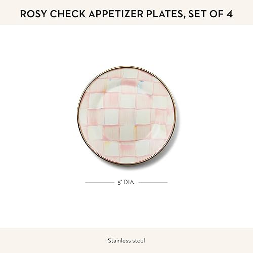 MACKENZİE CHİLDS Enamel Appetizer & Dessert Plates Set, 5 Inches, Pink & White Rosy Check - Pack of 4