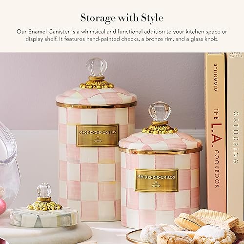 MACKENZIE-CHILDS Medium Enamel Canister, Flour and Sugar Storage Container, 1.42L, Pink & White Check
