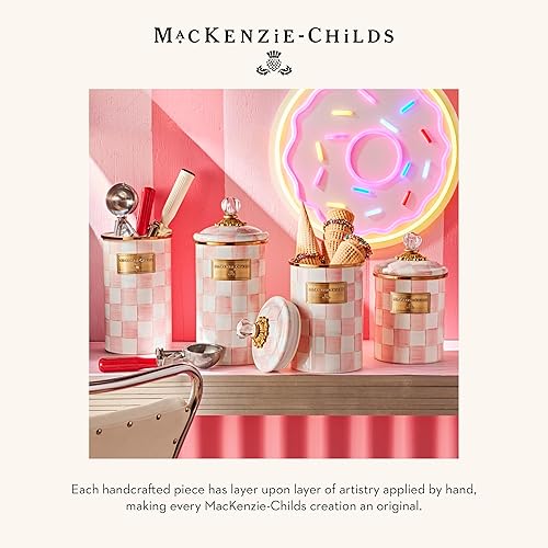 MACKENZIE-CHILDS Medium Enamel Canister, Flour and Sugar Storage Container, 1.42L, Pink & White Check