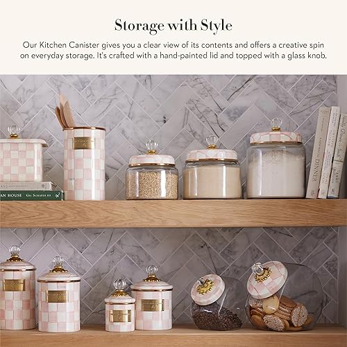 MACKENZİE CHİLDS Large Rosy Check Kitchen Canister by Mackenzie-Childs: Pink & White Glass Storage Jar