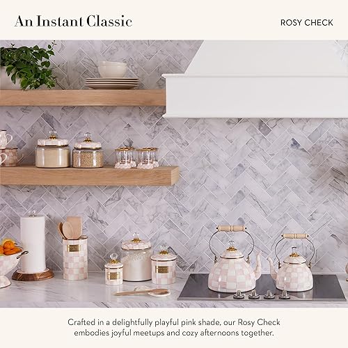 MACKENZİE CHİLDS Large Rosy Check Kitchen Canister by Mackenzie-Childs: Pink & White Glass Storage Jar
