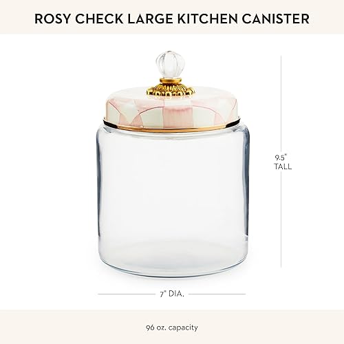 MACKENZİE CHİLDS Large Rosy Check Kitchen Canister by Mackenzie-Childs: Pink & White Glass Storage Jar