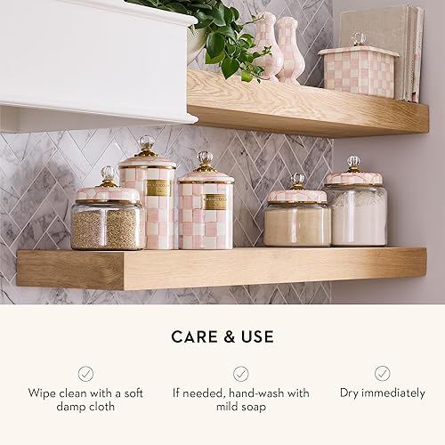 MACKENZİE CHİLDS Large Rosy Check Kitchen Canister by Mackenzie-Childs: Pink & White Glass Storage Jar