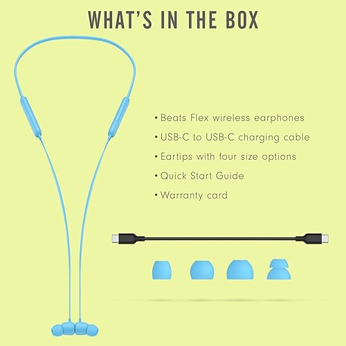 Beats Flex Wireless Earbuds - Apple W1 Chip, Magnetic Earphones, Bluetooth, 12-Hour Battery, Microphone - Flame Blue