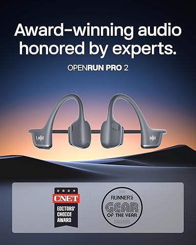 SHOKZ OpenRun Pro 2 Bone Conduction Sport Headphones - Reflective Strip, Sweat Resistant - Secure Fit, Wireless - Deep Bass, Smart Mic App