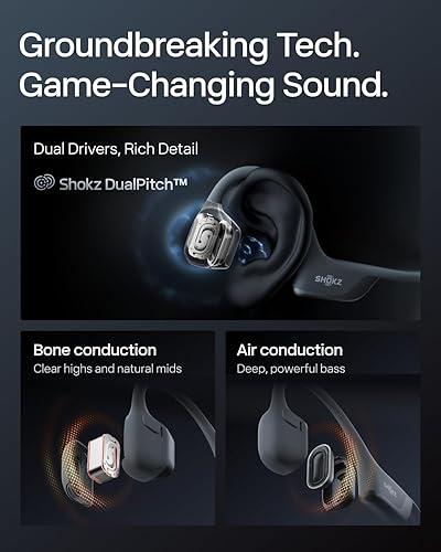 SHOKZ OpenRun Pro 2 Bone Conduction Sport Headphones - Reflective Strip, Sweat Resistant - Secure Fit, Wireless - Deep Bass, Smart Mic App