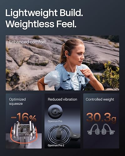 SHOKZ OpenRun Pro 2 Bone Conduction Sport Headphones - Reflective Strip, Sweat Resistant - Secure Fit, Wireless - Deep Bass, Smart Mic App