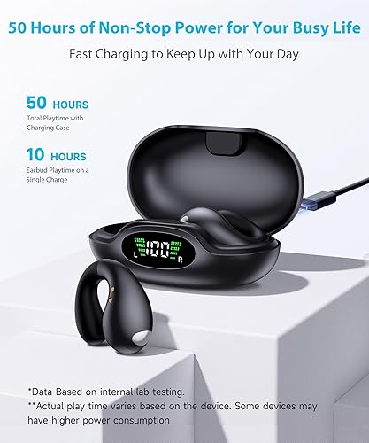 Boytond Wireless Bluetooth Bone Conduction Earbuds - Waterproof, Secure Fit, Small Ears, Black