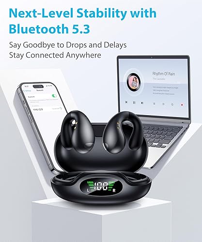 Boytond Wireless Bluetooth Bone Conduction Earbuds - Waterproof, Secure Fit, Small Ears, Black