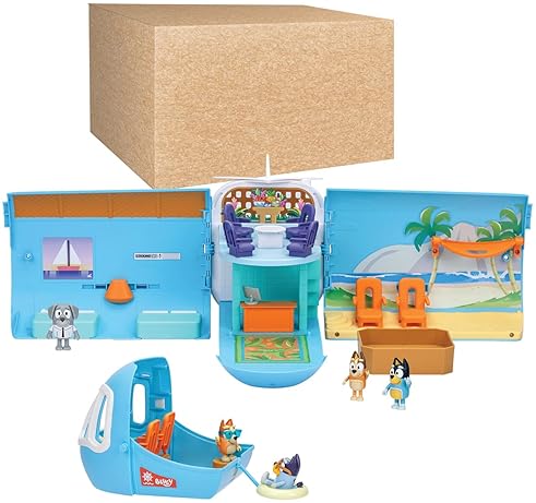 MOOSE TOYS Bluey Transforming Plane Playset with The Heelers - 3-in-1 Resort & Boat, 25+ Sounds, 5 Figures