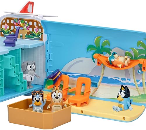 MOOSE TOYS Bluey Transforming Plane Playset with The Heelers - 3-in-1 Resort & Boat, 25+ Sounds, 5 Figures