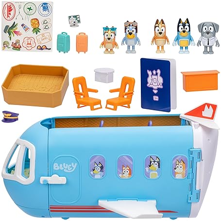 MOOSE TOYS Bluey Transforming Plane Playset with The Heelers - 3-in-1 Resort & Boat, 25+ Sounds, 5 Figures