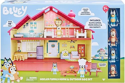 MOOSE TOYS BLUEY MEGA BUNDLE FAMILY HOME & BBQ PLAYSET - AMAZON EXCLUSIVE WITH 4 FIGURES & 13+ FURNITURE PIECES