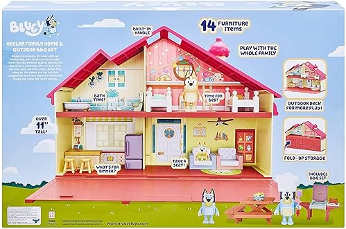 MOOSE TOYS BLUEY MEGA BUNDLE FAMILY HOME & BBQ PLAYSET - AMAZON EXCLUSIVE WITH 4 FIGURES & 13+ FURNITURE PIECES