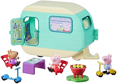 Hasbro Peppa Pig Caravan Playset with 3 Figures and 6 Accessories - Ideal Preschool Toy for Kids, Ages 3+