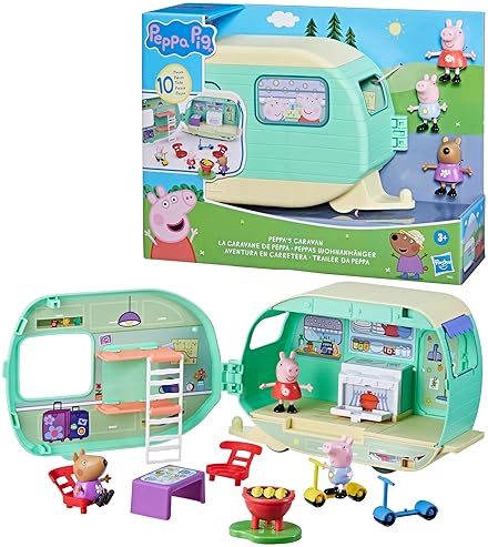 Hasbro Peppa Pig Caravan Playset with 3 Figures and 6 Accessories - Ideal Preschool Toy for Kids, Ages 3+