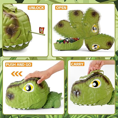 Vanvimen Toys Jurassic Dinosaur Toy Set with Carrier Track - Ideal Easter/Birthday Gift for Boys Ages 3-7
