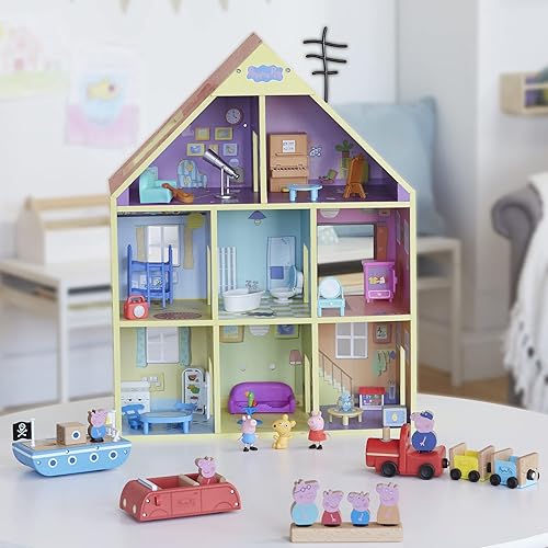 Hasbro Peppa Pig Wooden Playhouse Set with 8 Rooms, Figures & Accessories, Eco-Friendly, Ages 3+ (Amazon Exclusive)