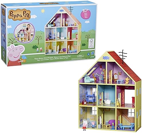 Hasbro Peppa Pig Wooden Playhouse Set with 8 Rooms, Figures & Accessories, Eco-Friendly, Ages 3+ (Amazon Exclusive)