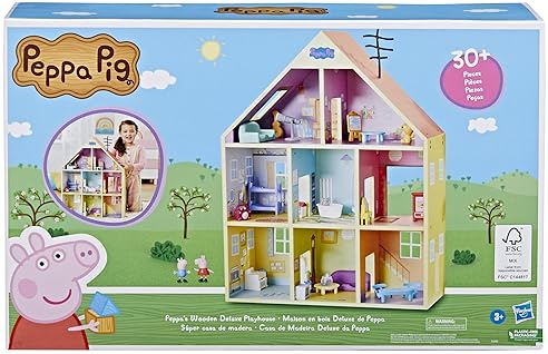 Hasbro Peppa Pig Wooden Playhouse Set with 8 Rooms, Figures & Accessories, Eco-Friendly, Ages 3+ (Amazon Exclusive)