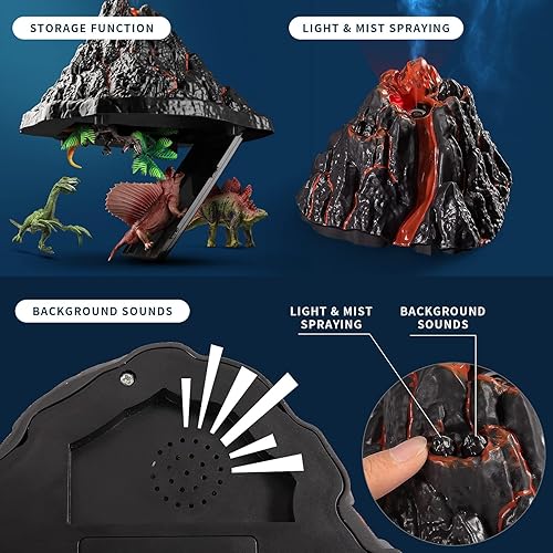 TOYSXYIN TOYS LARGE VOLCANO PLAYSET WITH 9 REALISTIC DINOSAUR FIGURES | SIMULATED ERUPTIONS & SOUNDS | GIFT FOR KIDS 2-10