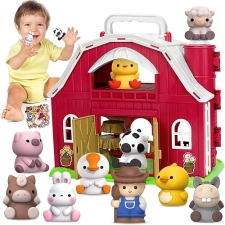 KMUYSL Big Red Barn Farm Animal Playset for 1-3 Year Olds - Educational Montessori Toy