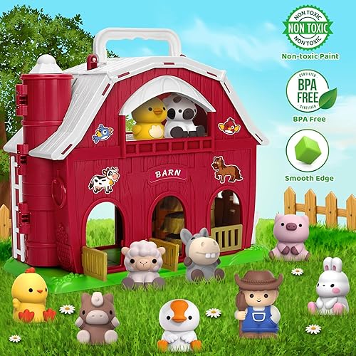 KMUYSL Big Red Barn Farm Animal Playset for 1-3 Year Olds - Educational Montessori Toy