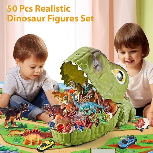 Vanvimen Toys Jurassic Dinosaur Toys Set with Carrier Track - Ideal Gifts for Boys 3-7 Years Old
