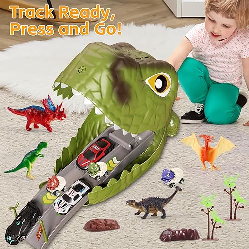 Vanvimen Toys Jurassic Dinosaur Toys Set with Carrier Track - Ideal Gifts for Boys 3-7 Years Old