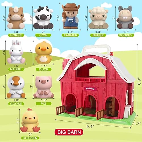 Montessori Farm Animals Barn Toy for Toddler, Pretend Playset with Farmer, Educational Gift 1-3 Years