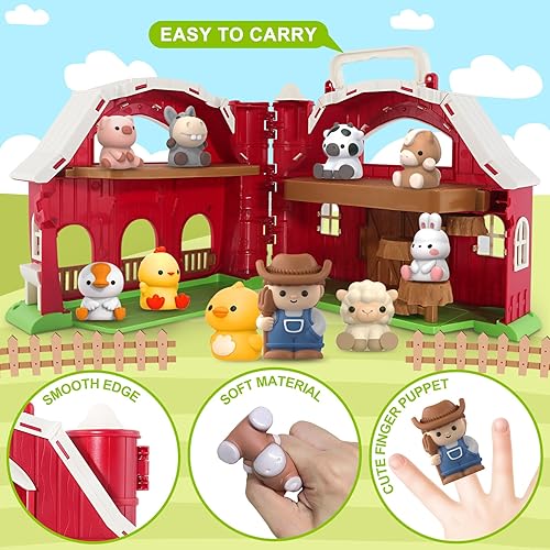 Montessori Farm Animals Barn Toy for Toddler, Pretend Playset with Farmer, Educational Gift 1-3 Years