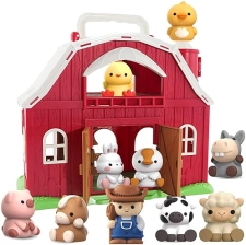 Montessori Farm Animals Barn Toy for Toddler, Pretend Playset with Farmer, Educational Gift 1-3 Years
