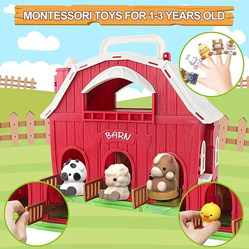 Montessori Farm Animals Barn Toy for Toddler, Pretend Playset with Farmer, Educational Gift 1-3 Years