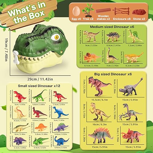 RISUNTOY Realistic Dinosaur Toys Playset for Kids 3-5 Years, 45PCS Jurassic Figures with Eggs&Trees, Educational Gift