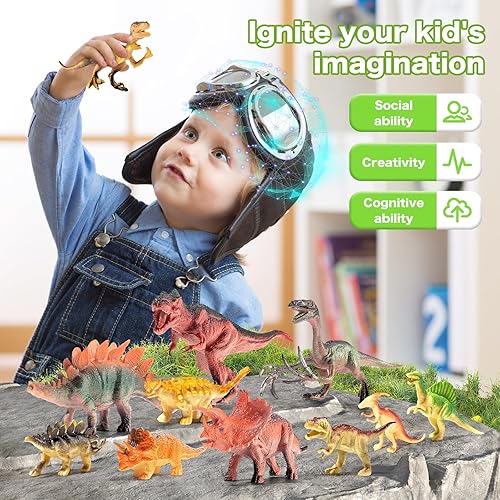 RISUNTOY Realistic Dinosaur Toys Playset for Kids 3-5 Years, 45PCS Jurassic Figures with Eggs&Trees, Educational Gift